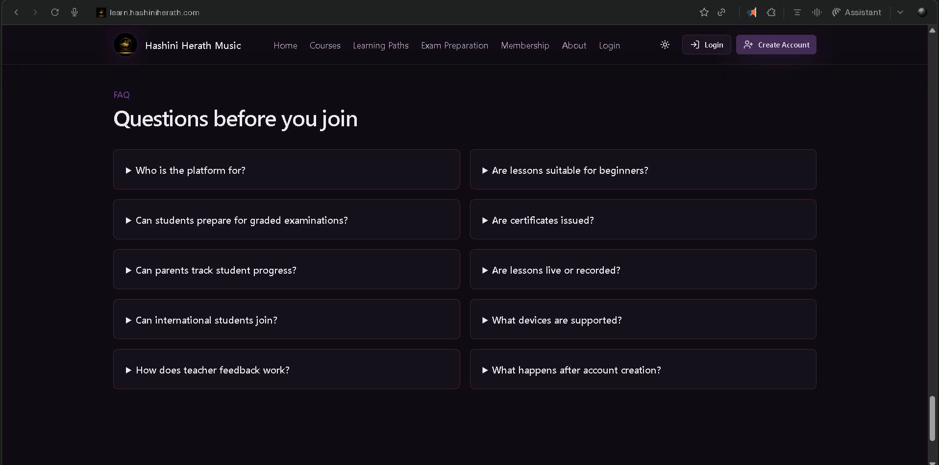 Learn Hashini Herath faq section screenshot screenshot